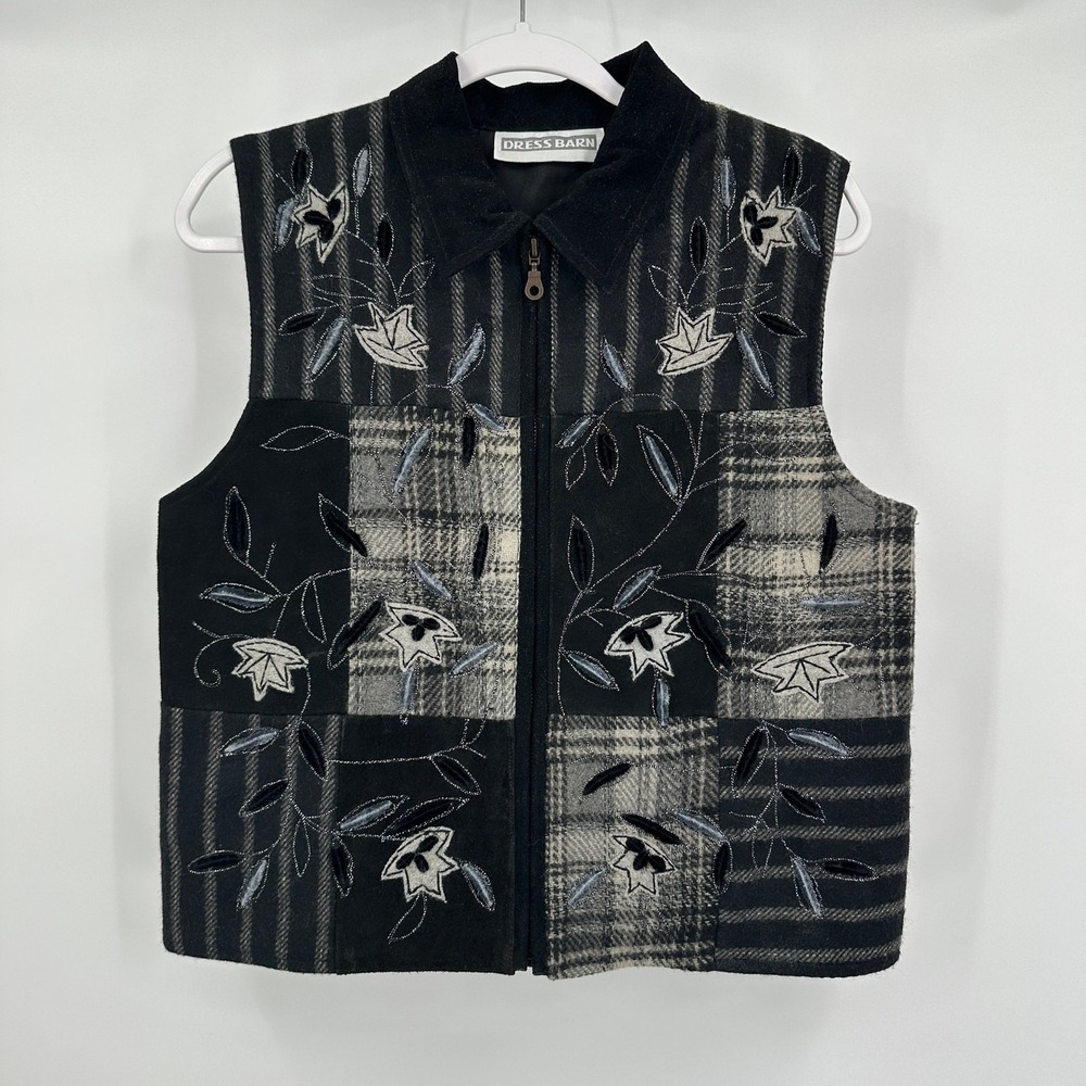 Womens Cottagecore Patchwork Vest Size M Floral Plaid Academia Eclectic Indie